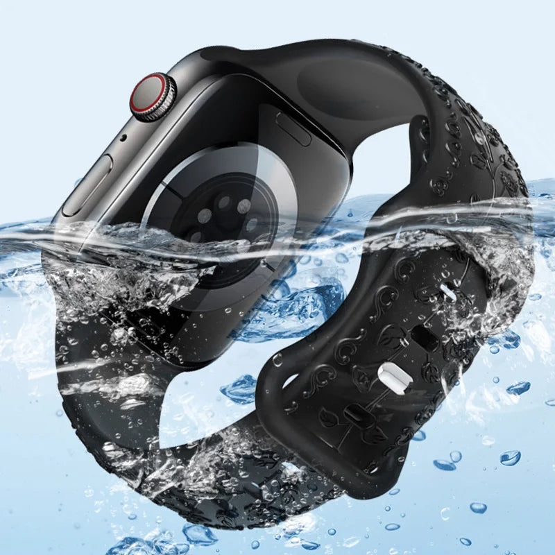 Flower Engraved Strap For Apple Watch Band 44mm 45mm 41mm 40mm 49mm 46mm 42mm Bracelet iwatch Series 11 10 SE 9 8 7 6 5 Ultra 2