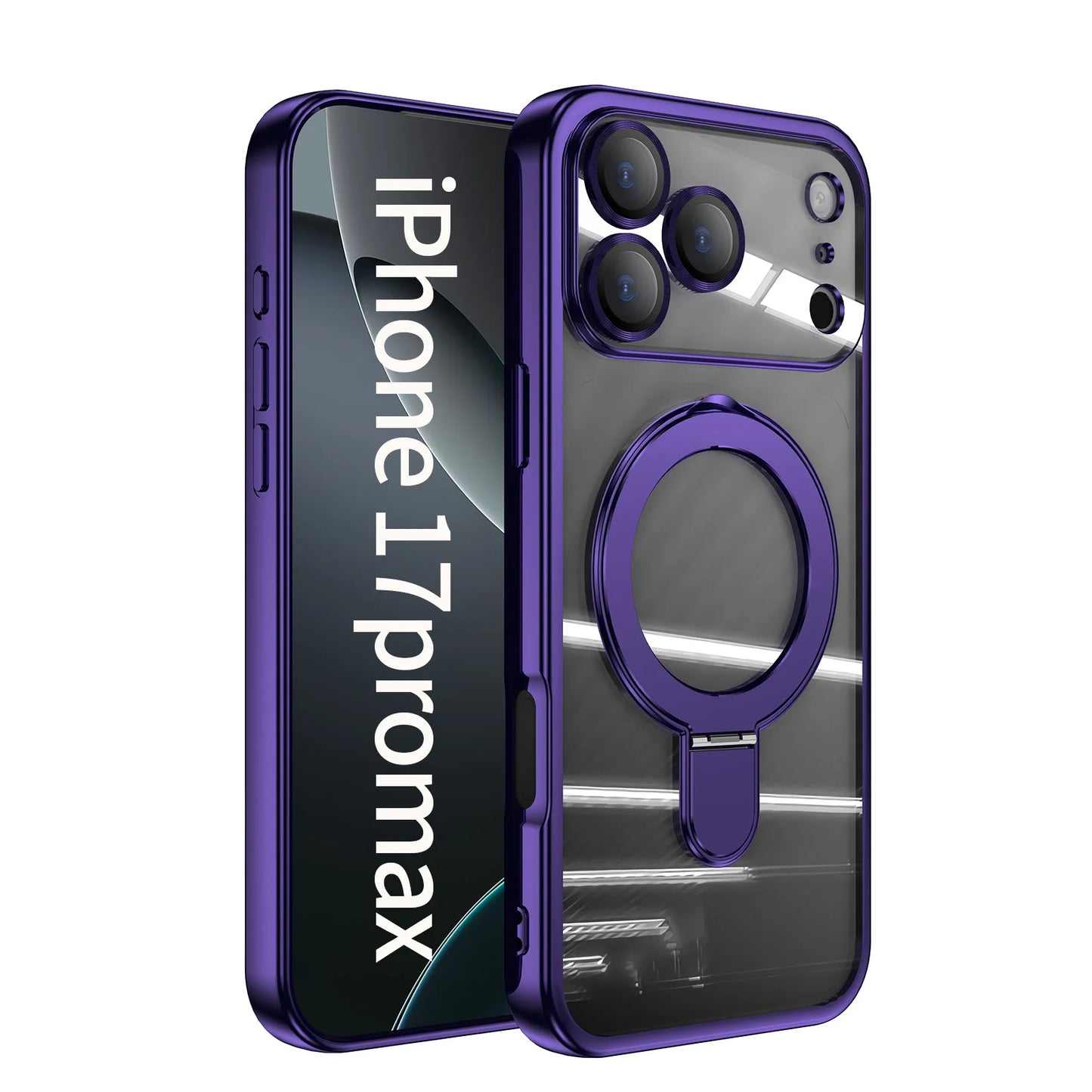Plating Magnetic Ring Stand Case For iPhone 17 Air 17 Pro Max Case Shockproof Wireless Charging For Magsafe Shockproof Cover