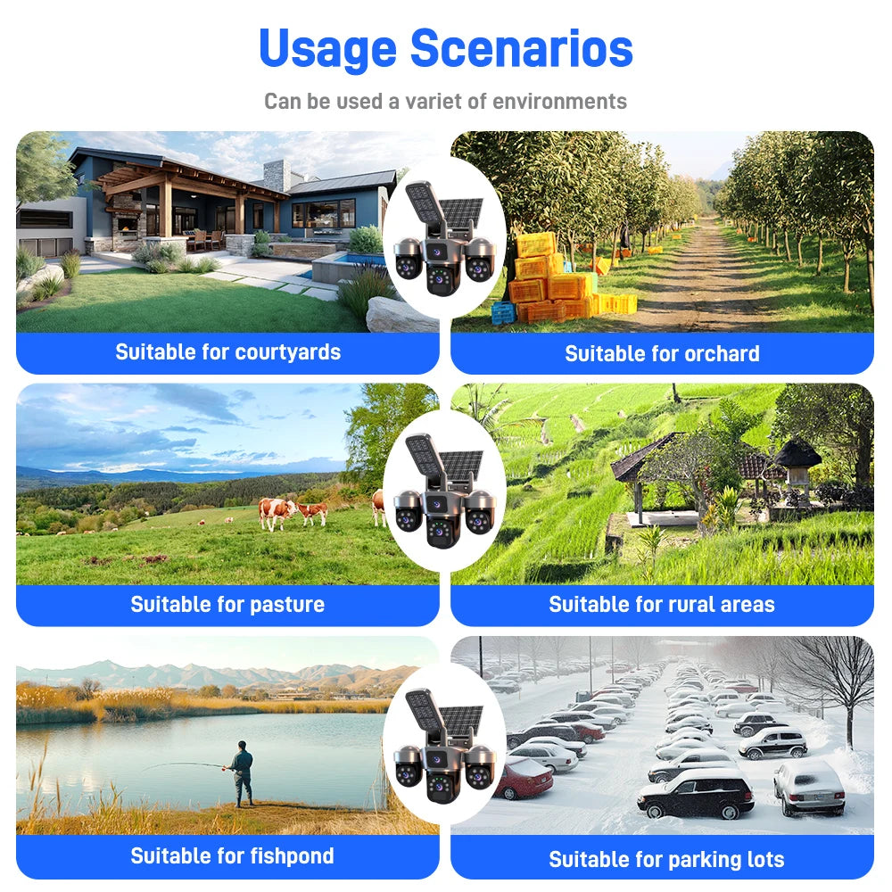 6MP Auto Tracking PTZ Solar Camera Outdoor Wireless, Human Detection PIR WiFi IP Camera with Siren, 2K Solar Powered CCTV