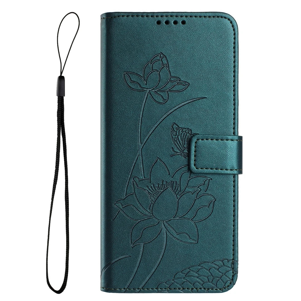 for Funda iPhone 17 16 15 14 13 12 11 Pro Max Lotus Leather Phone Case for Etui iPhone 17 Air 16E 15 Plus Cases Flip Cover Women