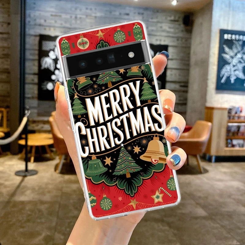 Phone Case Cover for Google Pixel 9 8 7 6 5 4 4XL 7A 6A 5A 4A 3A Pro XL 5G Transparent Soft TPU Shell Merry Christmas Pattern
