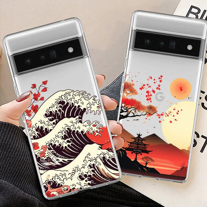 Japan The Great Wave Of Kanagawa Phone Case For Google Pixel 9 Pro XL 10 8A 8 7 Pro 8 7 6A 5G Anime Scenery Clear Soft Cover Bag