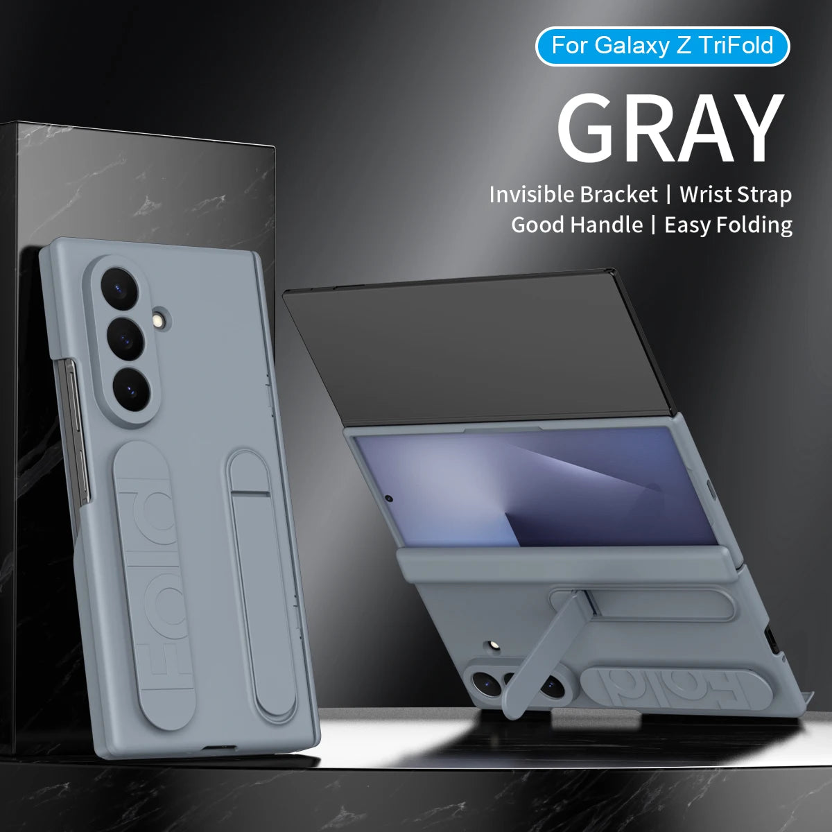 Business Flip Case For Samsung Galaxy Z TriFold Tri Fold Folding Stand Holder Wristband Luxury Hard Plastic Shockproof Cover