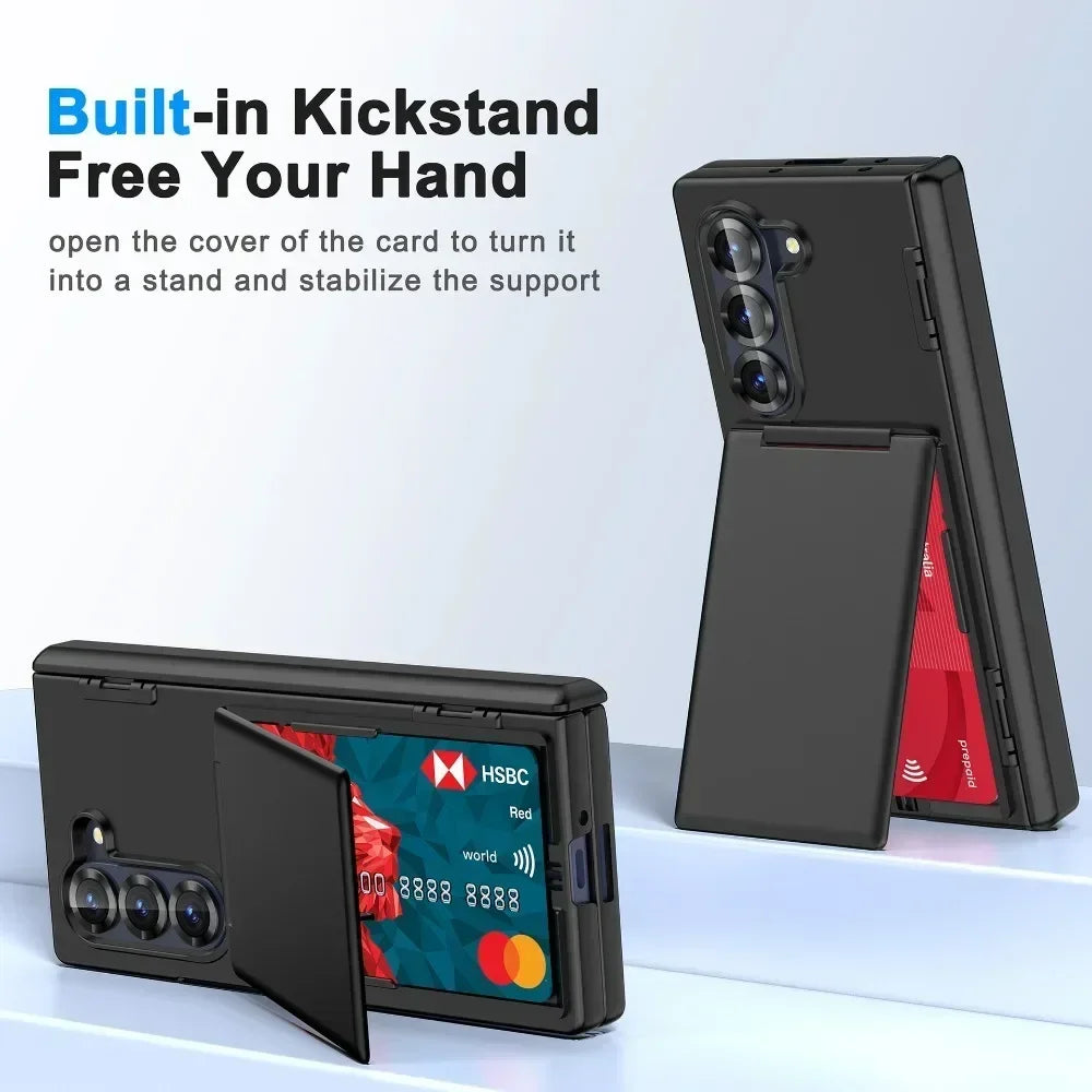 Kickstand Folding Bracket Flip Card Slot Holder Phone Case For Samsung Galaxy Z Fold 7 6 5 Fold7 Fold6 Fold5 5G Matte Cover