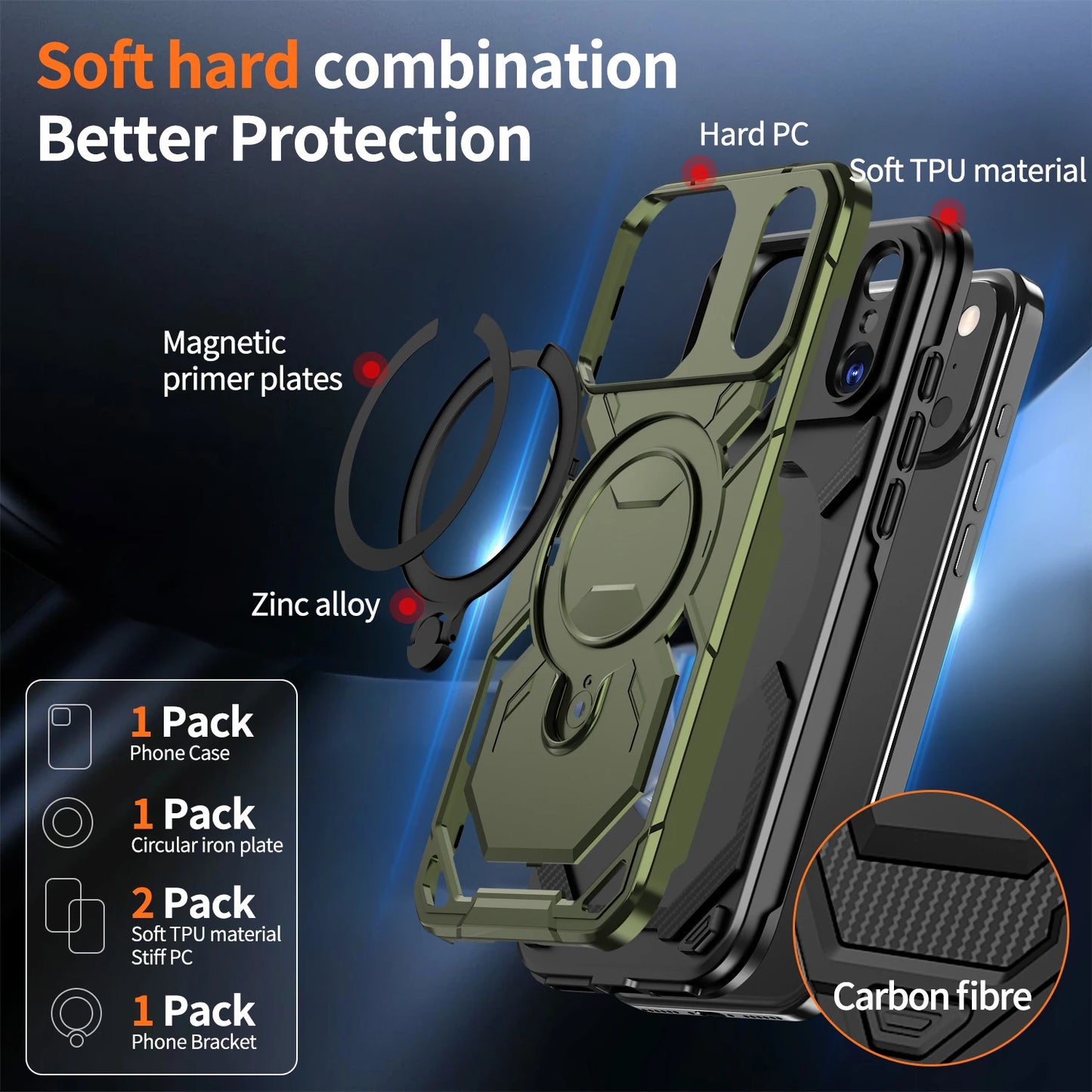 Luxury For Magsafe Wireless Charging Magnetic Armor Case For iPhone 17 Air 16E 16 15 14 13 12 11 Pro Max Plus Ring Stand Cover