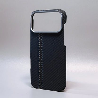 Luxury Carbon Fiber Slim Case For iPhone 17 13 14 15 16 Pro Max Shockproof Alloy Lens Camera Protective Ultra Thin Hard PC Cover