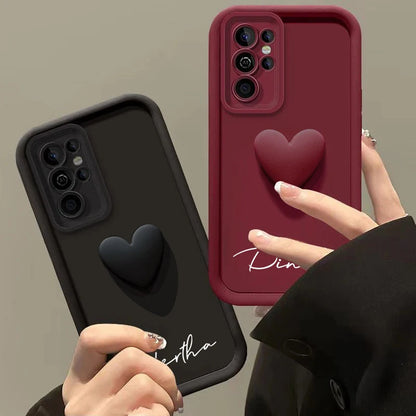 Customized Personalized Name 3D Love Heart Case For Samsung Galaxy S24 S23 S22 S21 S20 Ultra Plus Luxury Soft Cover S23 S21 FE - covers4phones