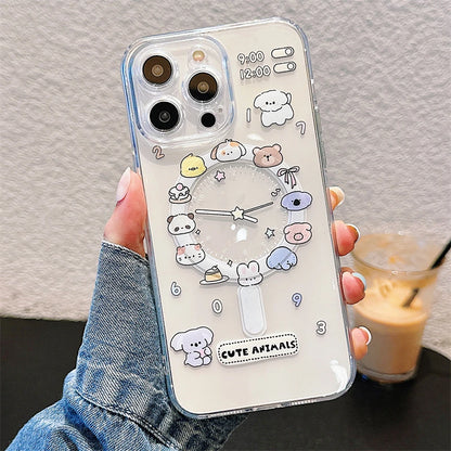 Cute Cartoon Animal Dog Cat Magsafe Clear Phone case For iPhone 11 12 13 14 15 16 Pro Max Plus Wireless Charging Magnetic Cover