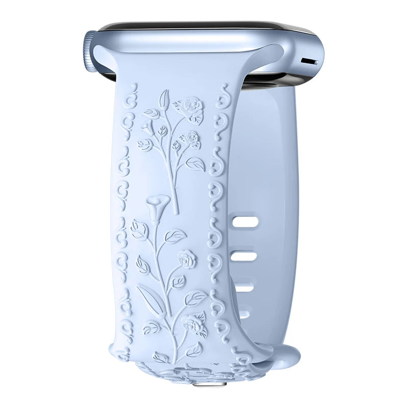 Flower Engraved Strap For Apple Watch Band 44mm 45mm 41mm 40mm 49mm 46mm 42mm Bracelet iwatch Series 11 10 SE 9 8 7 6 5 Ultra 2