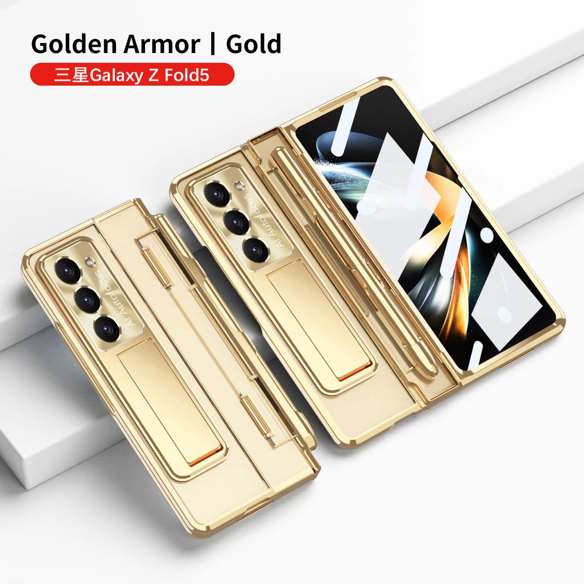 Plating Clear Hinge Magnetic Case For Samsung Galaxy Z Fold 4 5 with Pen Holder Full Screen Protector Phone Cover Fold 7 6 3 5G