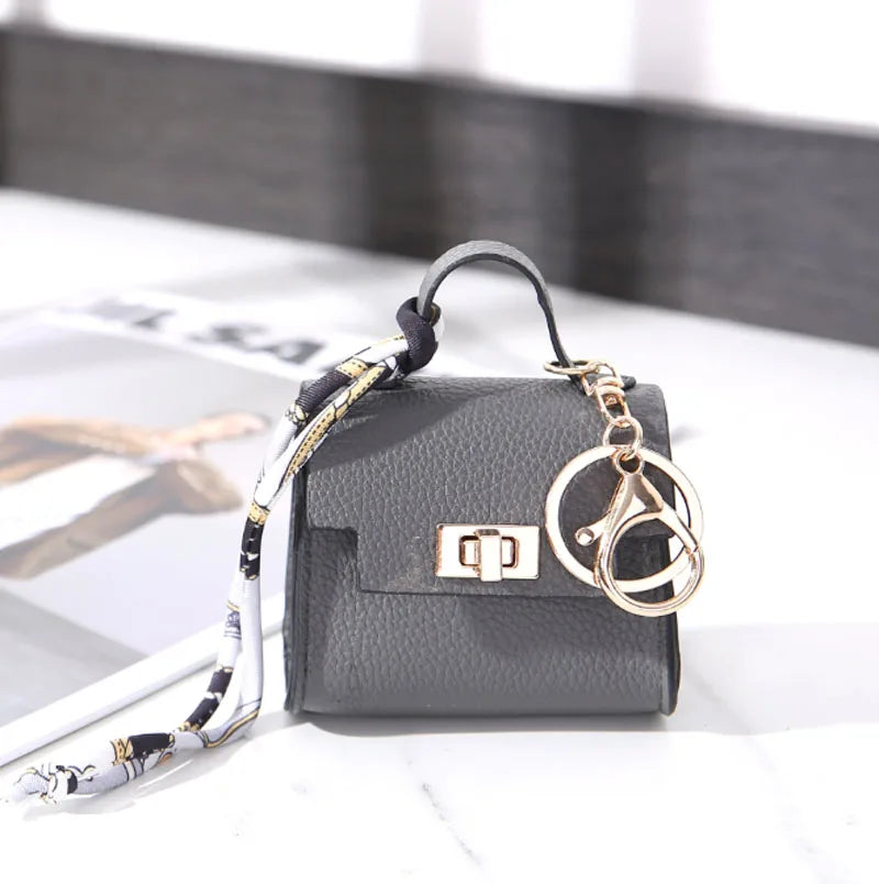 Luxury Fashion Mini Headphone Bag For Airpods 4 3 2 Pro 2 Galaxy Buds 3/3Pro Leather Purse Pendant Mini Keychain