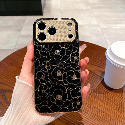 Luxury Plating Diamond Cover Glitter Gold Line Rose Flower Phone Case for iphone 17 PRO MAX 17 AIR 16 PRO MAX 16E 13 14 15 Plus