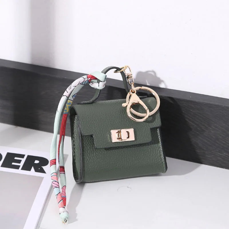 Luxury Fashion Mini Headphone Bag For Airpods 4 3 2 Pro 2 Galaxy Buds 3/3Pro Leather Purse Pendant Mini Keychain