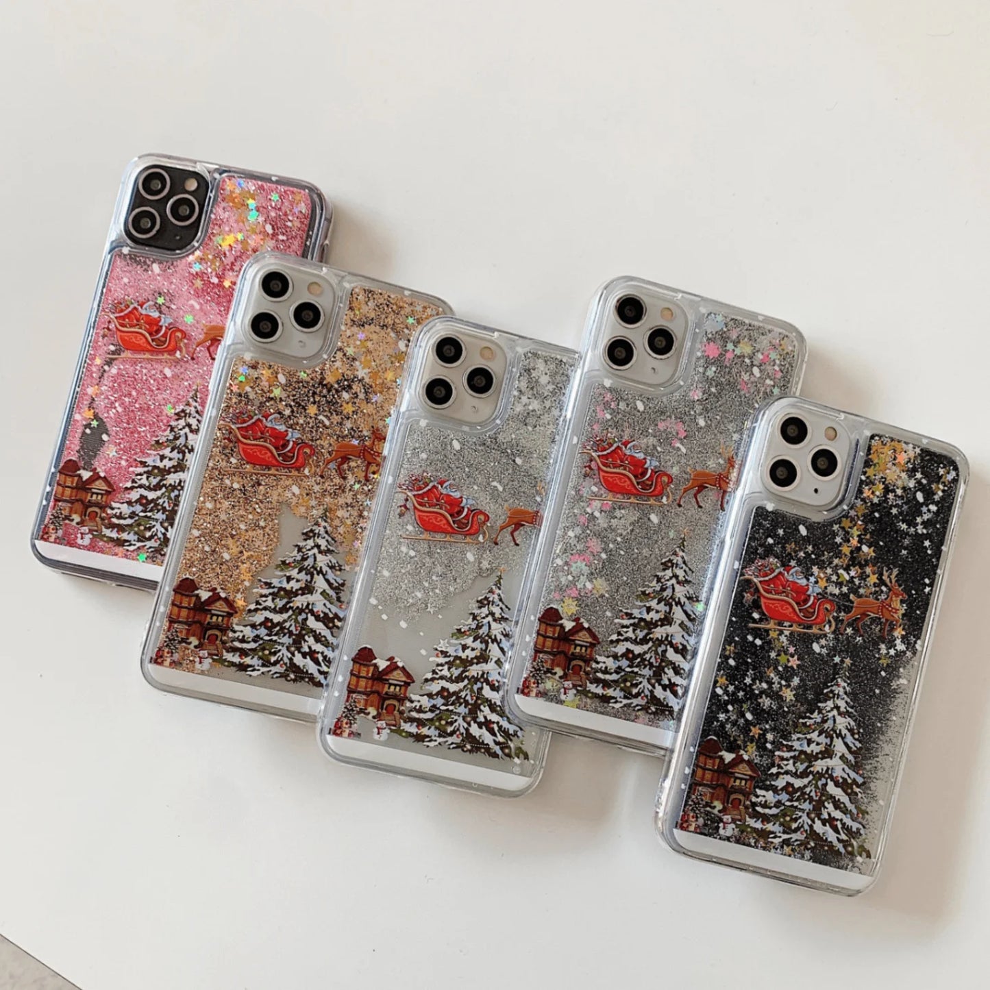 Christmas Liquid Dynamic Quicksand Glitter Phone Case For 16 Pro 15 Pro Max 3D Bling TPU Silicone Shockproof Cover