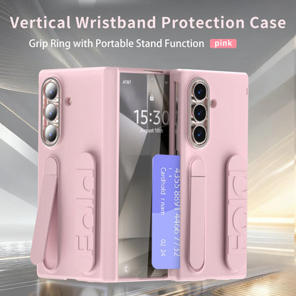 Silicone Wrist Strap Fold Stand Slot Card Holder Wallet Case For Samsung Galaxy Z Fold 7 6 5 4 5G Shockproof Soft Bumper Cover