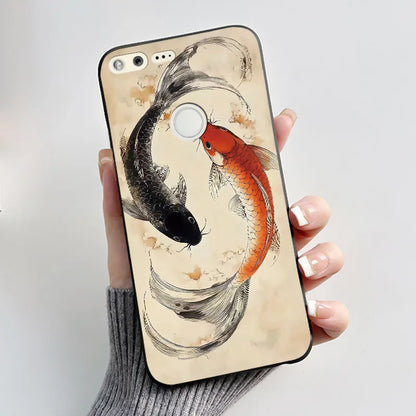 Case For Google Pixel 1 Soft Silicone Black Case For Google Pixel 1XL Elegant Style New Design Pattern Koi Dragon King Casing