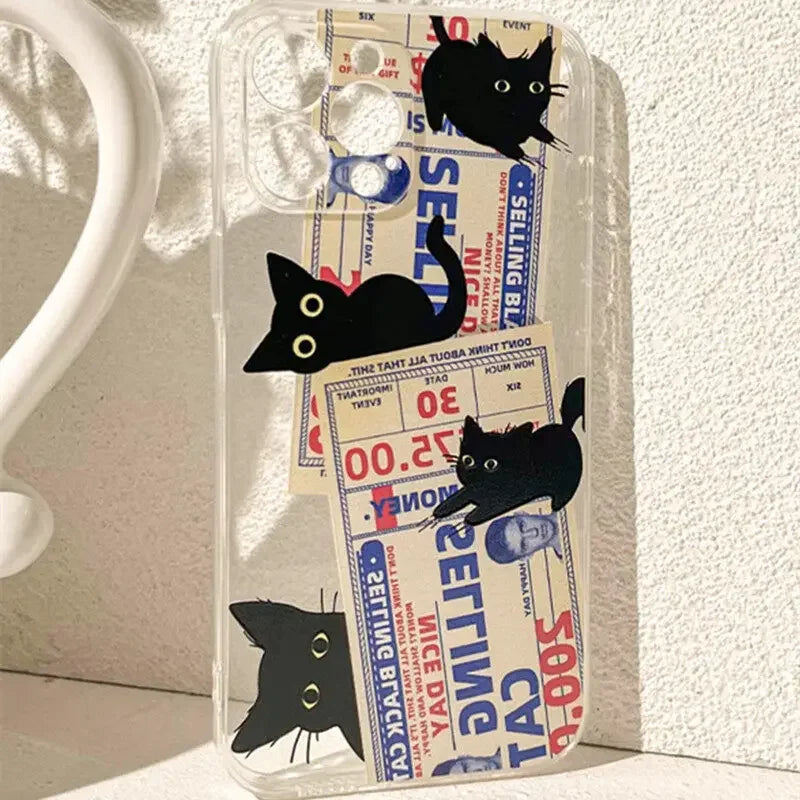 Doodle Angry Cat Case for Iphone 13 16 Pro Max 11 12 14 15 Pro Max 7 8 Plus 13 Mini XS XR SE 2022 13Pro Back Cover Clear Fundas