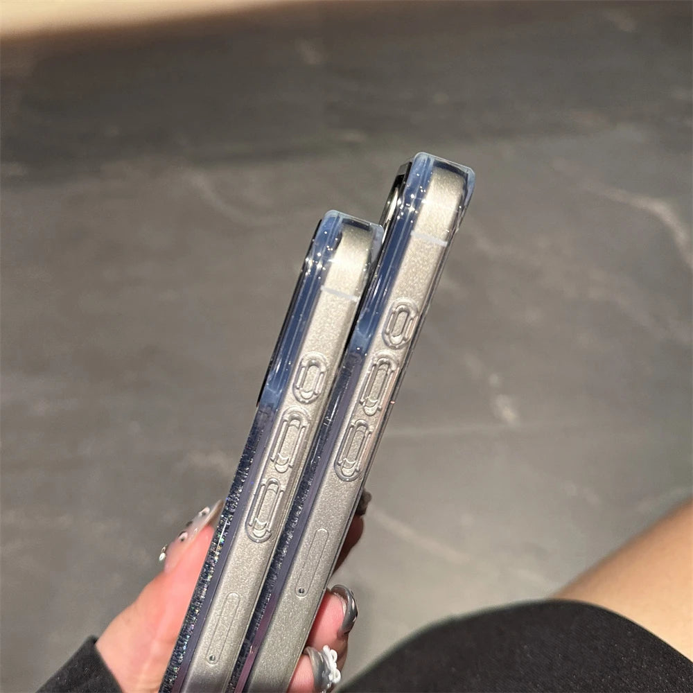 Glitter Quicksand Bling Phone Case for iPhone 17 Air 16 15 14 13 Pro Max Plus Shockproof Camera Bumper Shiny Silver Back Cover