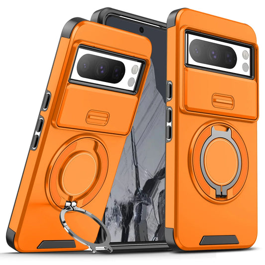 Shockproof Hybrid Dual Layer Magnetic Metal Ring stand Case for Google Pixel 9 7 8 Pro XL 8A Slide Camera Lens Protetion Cover
