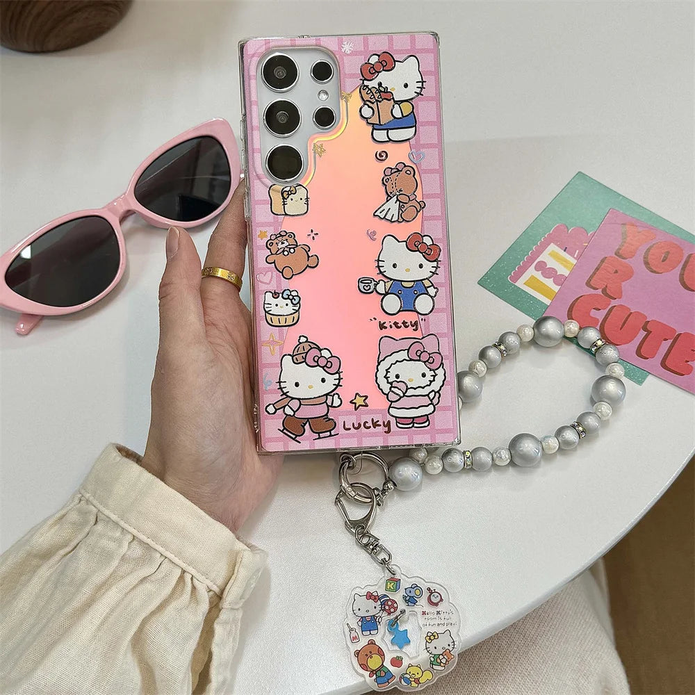 Laser Glitter Hello Kitty Phone Case For Samsung S25 S24 Ultra S23 FE S22 Plus A55 A54 A53 A52 A34 A25 A24 A15 A05 A05S 5G Cover