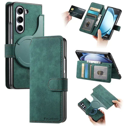 Strong Magnetic 2 In 1 PU Leather Case For Samsung Galaxy Z Fold 7 6 5 4 3 Magsafe Case Detachable Flip Card Holder Wallet RFID