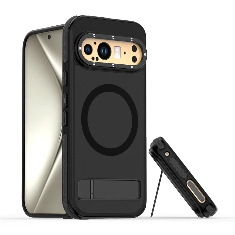 Luxury Folding Stand Magnetic Phone Case For Google Pixel 9 10 Pro XL 5G Metal Lens Ring Protector Shockproof Armour Back Cover