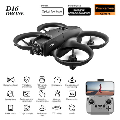 New D16 Mini Drone Dual Camera 8K HDAerial Aircraft Obstacle Avoidance UAV Fixed Remote Control Airplane Gift Toys 20000M