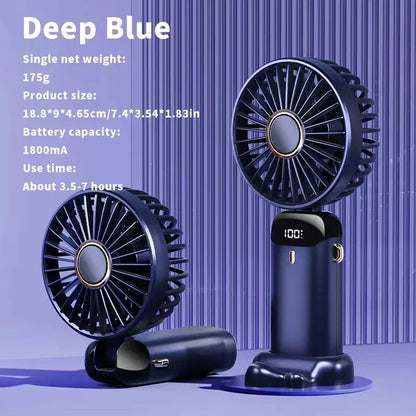 Foldable Portable Handheld Mini Fan 3000mAh with 5-Speed USB Rechargeable Battery, Neck Hanging Design & Phone Stand Display for Indoor and Outdoor Use