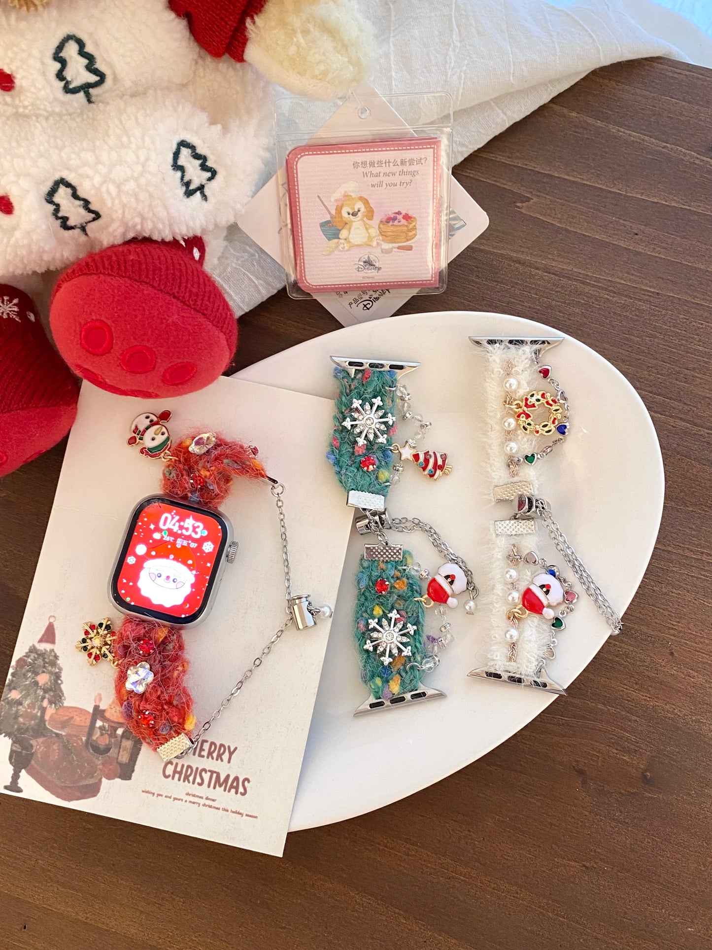 Plush Christmas ornament suitable for Apple Watch 1-9 generations 41-49mm 10 retractable chain autumn and winter fashionable atm