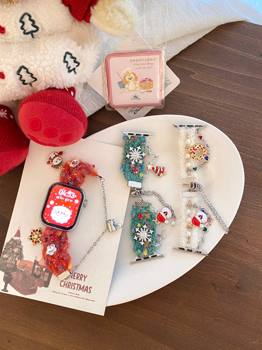 Plush Christmas ornament suitable for Apple Watch 1-9 generations 41-49mm 10 retractable chain autumn and winter fashionable atm