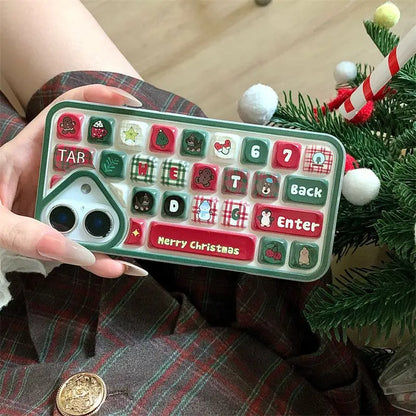 Cartoon Santa Claus Bell Christmas Tree Case Compatible for IPhone 16 13 11 15 12 14 Pro Max 16 12 15 13 Pro 3D Keyboard Cover