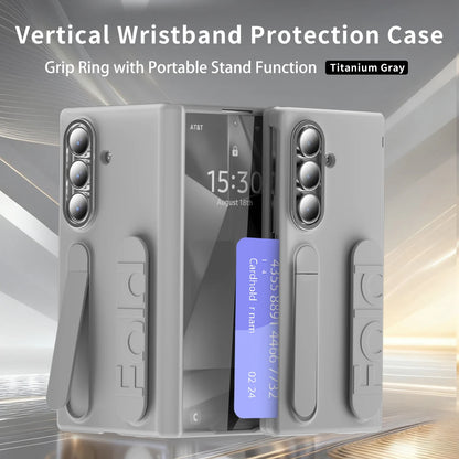 Silicone Wrist Strap Fold Stand Slot Card Holder Wallet Case For Samsung Galaxy Z Fold 7 6 5 4 5G Shockproof Soft Bumper Cover