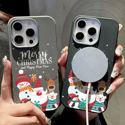 Merry Christmas Magnetic Leather Case For iPhone 16 15 Pro Max 14 Plus 13 12 11 Pro For MagSafe Wireless Charging Soft TPU Cover