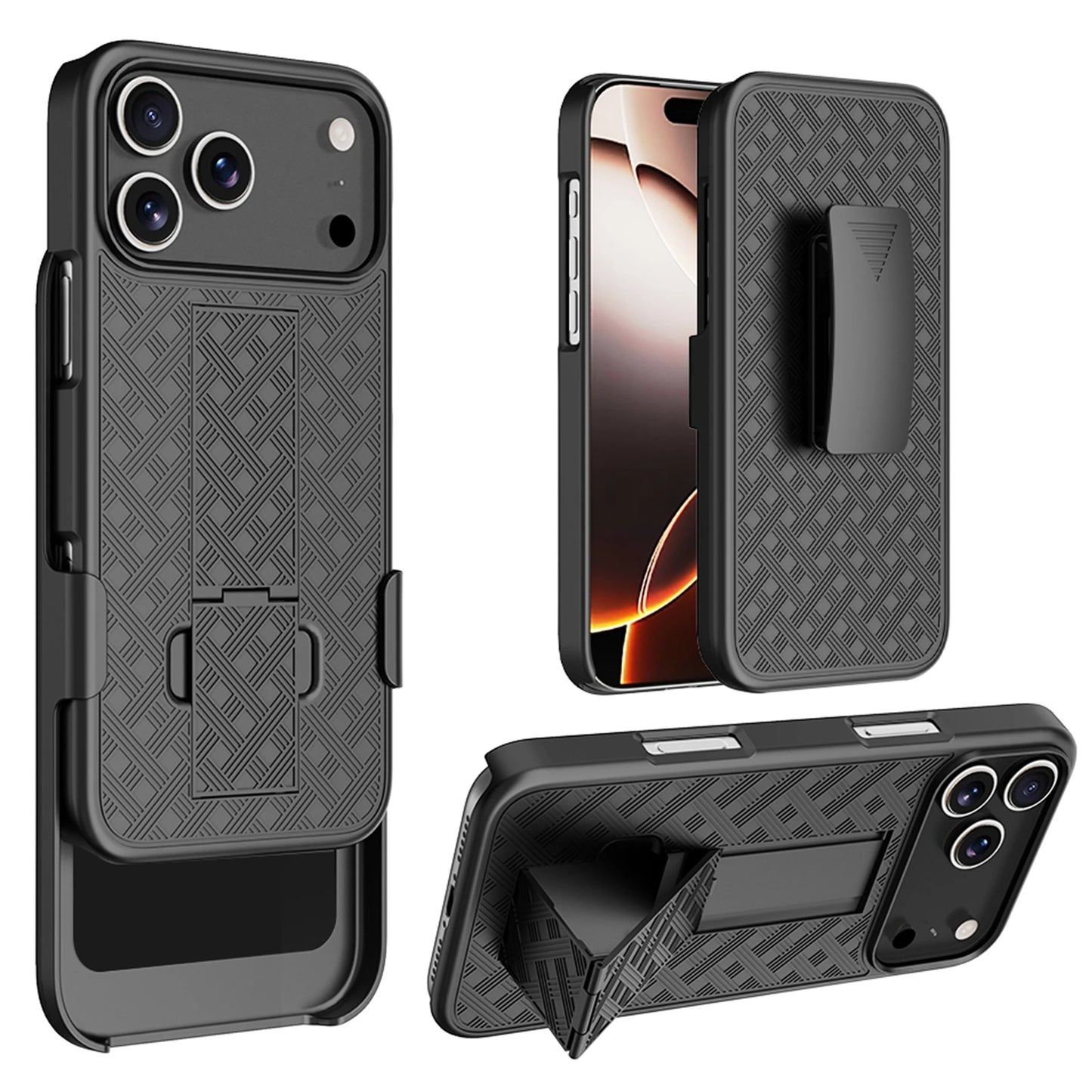 Fit iPhone 17 Pro Kickstand Phone Case, ShockProof Heavy Duty Armour Tough Stand Case With Belt Clip For iPhone 17 Pro Max 6.9"