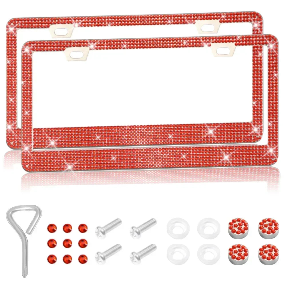 NEW Bling Crystal Car License Plate Frame Women Rhinestone License Plate Frame Cover Holder Car Accessories with Screw 31*16cm