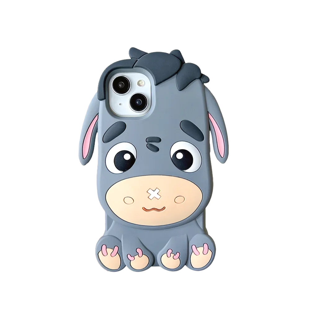 3D Cartoon Donkey Stereoscopic Silicone Rubber Case For iPhone 16 15 14 13 Pro Max 11 12 13  Anti Fall Soft Silicone Case