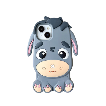 3D Cartoon Donkey Stereoscopic Silicone Rubber Case For iPhone 16 15 14 13 Pro Max 11 12 13  Anti Fall Soft Silicone Case