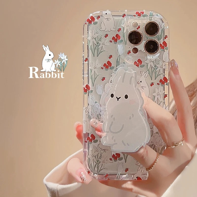 Phone Case For Samsung Note 20 Ultra 10 Plus S22 S23 S21 S20 FE S24 Ultra M13 M23 M53 M33 A50 A30S Cute Rabbit Grip Holder Cover