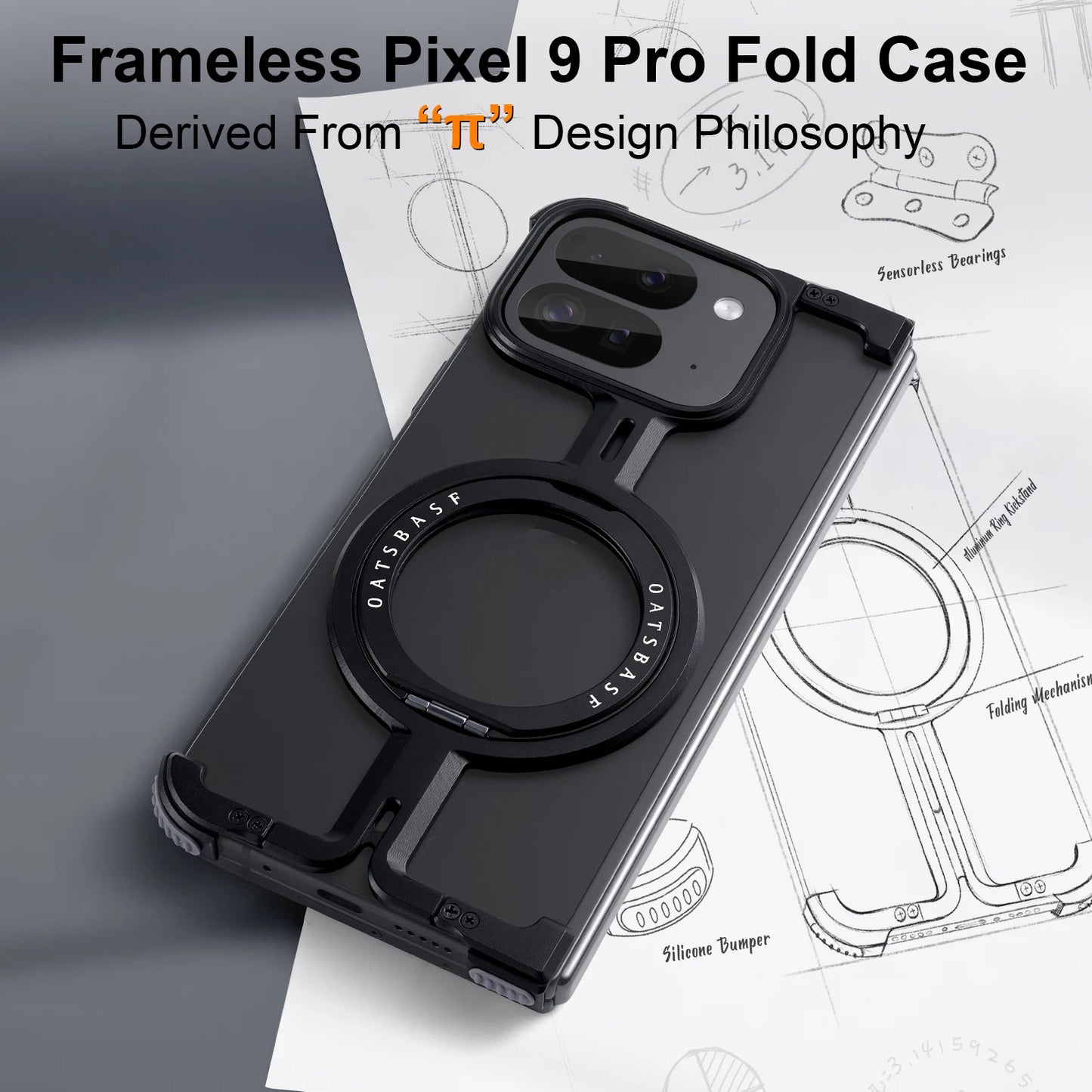 Eary for Google Pixel 9 Pro XL Fold Metal Phone Case With 360° Rotatable Magnetic Kickstand Frameless Bumper Shockproof Covers