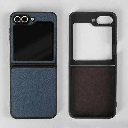 Luxury Genuine Leather Case For Samsung Galaxy Z Flip6 Cases for galaxy Z Flip 6 phone Cover Litchi Pattern Cowhide Coque Shell