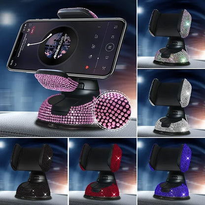 Crystal Rhinestones 360 Degree Car Phone Holder for Car Dashboard Auto Windows and Air Vent Universal Car Mobile Phone Holder