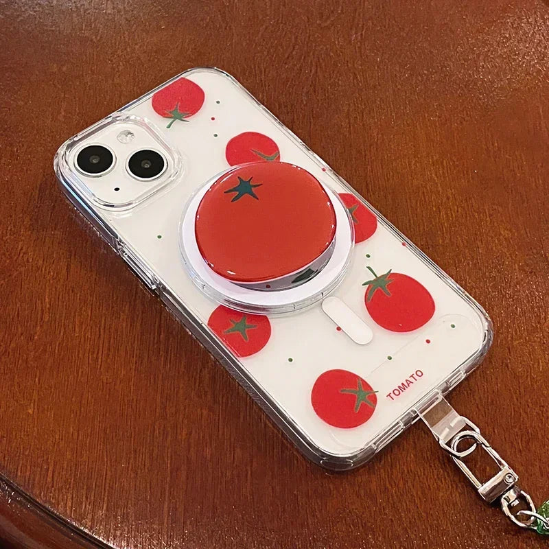 Korean Cute Cartoon Tomato Magnetic Holder Grip Tok Griptok Phone Stand Holder Support for IPhone 16 for Pad Magsafe Smart Tok