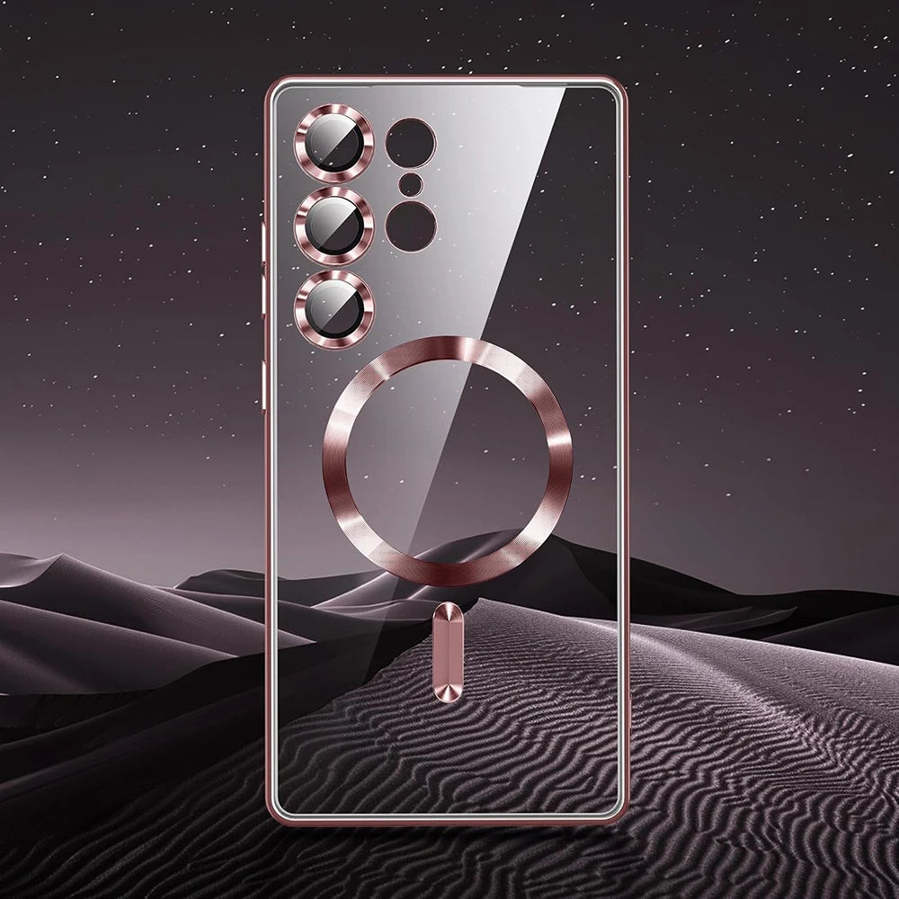 Luxury Glitter Plating Clear Silicone Soft Case For Samsung S25 Edge S24 S23 S21 FE S22 Ultra Plus Magnetic For Magsafe Shell