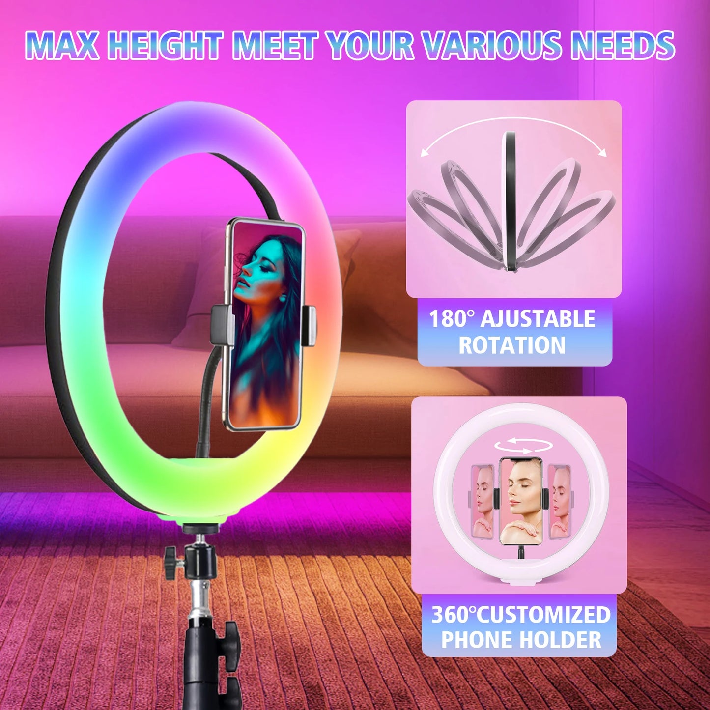 10Inch LED Ring Light, Two Section Adjustable 160cm Tripod, Portable Fill Light for Live Streaming, Photo Selfies, Video Record