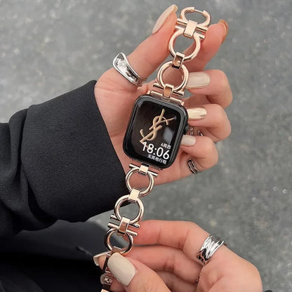 Metal Chain Strap for Apple Watch Series 9 8 7 6 SE 5 3 45/44/42/41mm Fashion Round Loop Bracelet IWatch Ultra 2 49mm 40mm 38mm