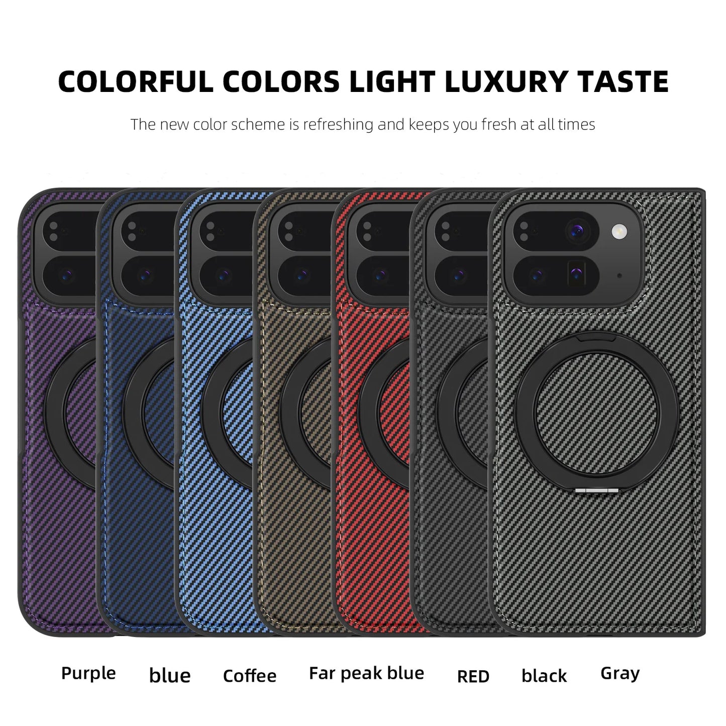 For Google Pixel 10 Pro Fold/Pixel 9 Pro Fold Kevlar 360 Rotating Magnetic Ring Wireless Charging Phone Case Protective Cover