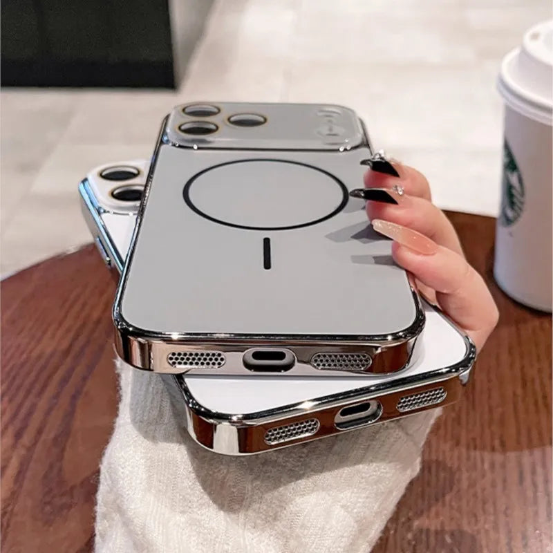 Luxury Plating Bumper Hard Case For iPhone 17 Air 16 15 14 13 12 11 Pro Max For Magsafe Magnectic Glass Camera Protection Cover