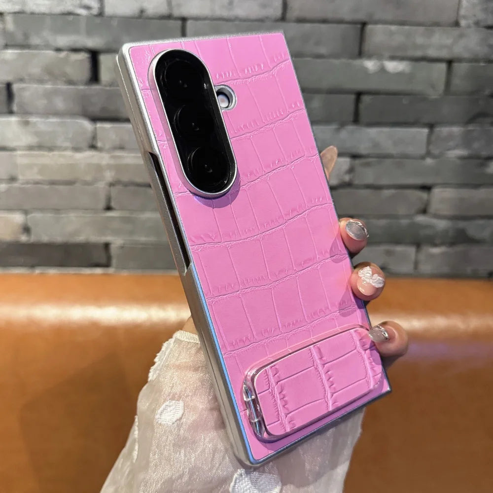 Luxury Crocodile Pattern Leather Case For Samsung ZFold 7 6 5 4 3 5G Mirror Fold Satnd Holder Shockpoof Protection Bumper Cover