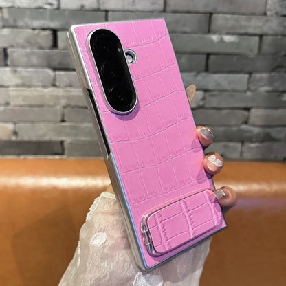 Luxury Crocodile Pattern Leather Case For Samsung ZFold 7 6 5 4 3 5G Mirror Fold Satnd Holder Shockpoof Protection Bumper Cover