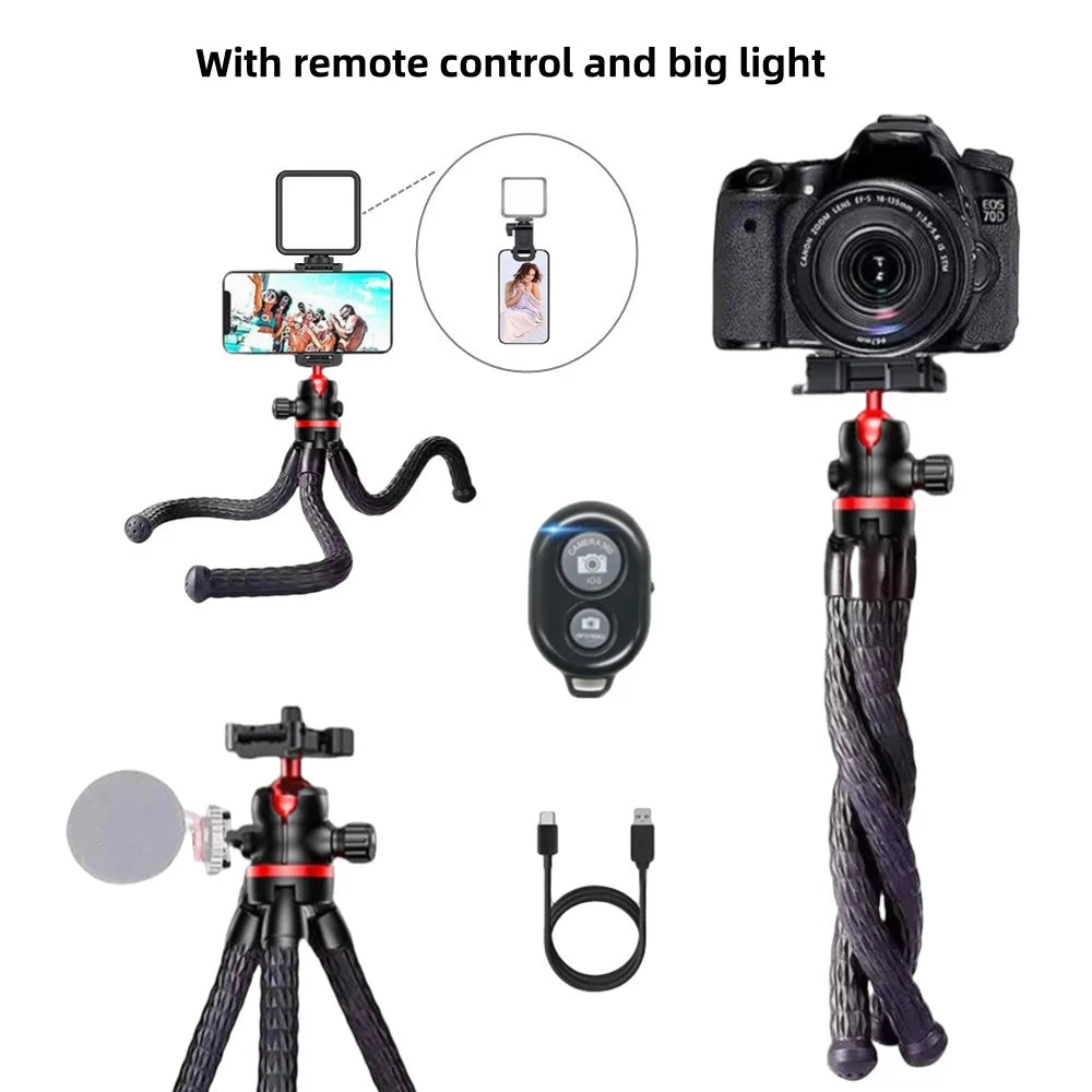 FANGTUOSI 2025 Flexible Octopus Tripod for Phone Camera DSLR 2in1 Design With big light Phone Holder Side Cold Shoe 1/4'' Screw